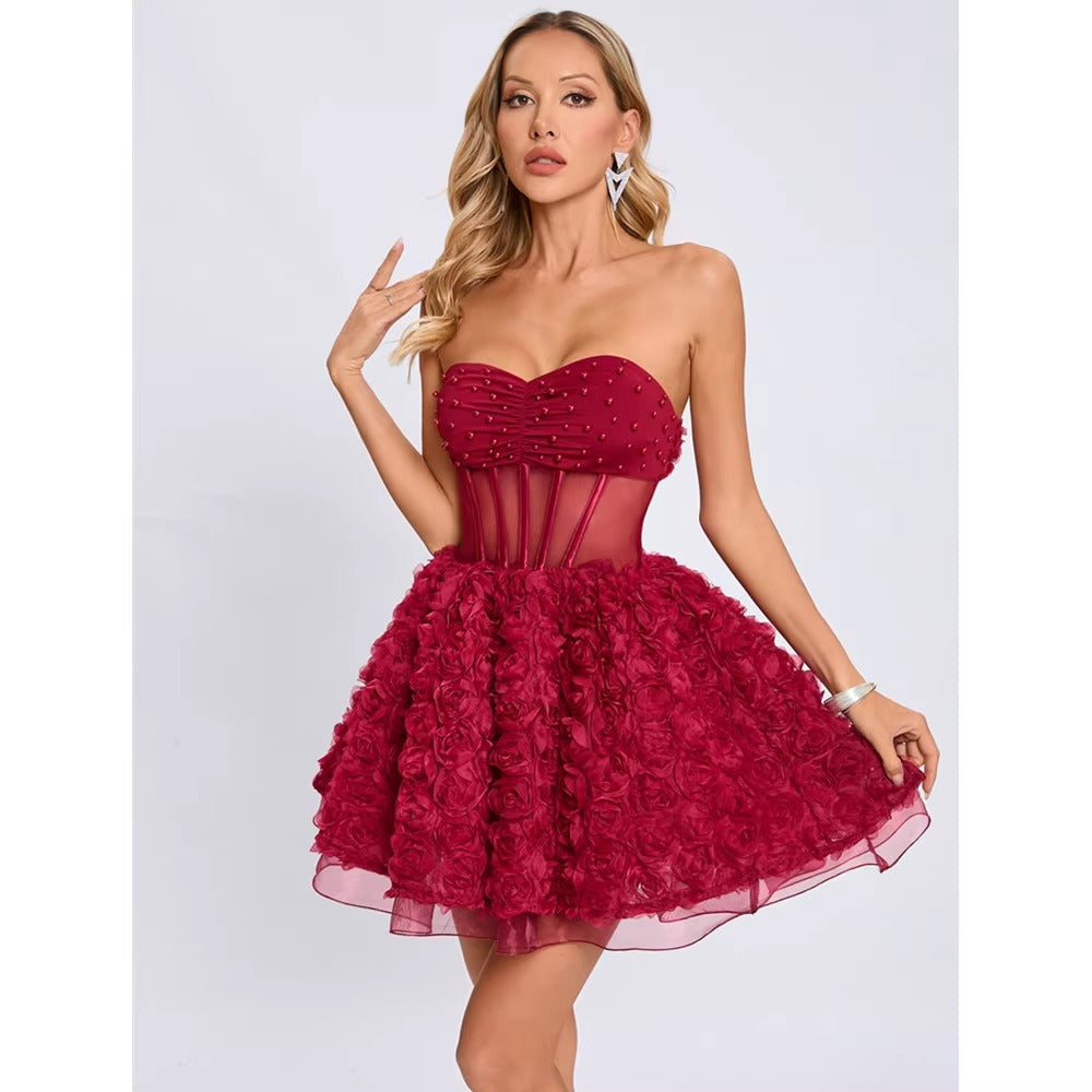 Bliss Rose Bloom Strapless Corset Mini Dress