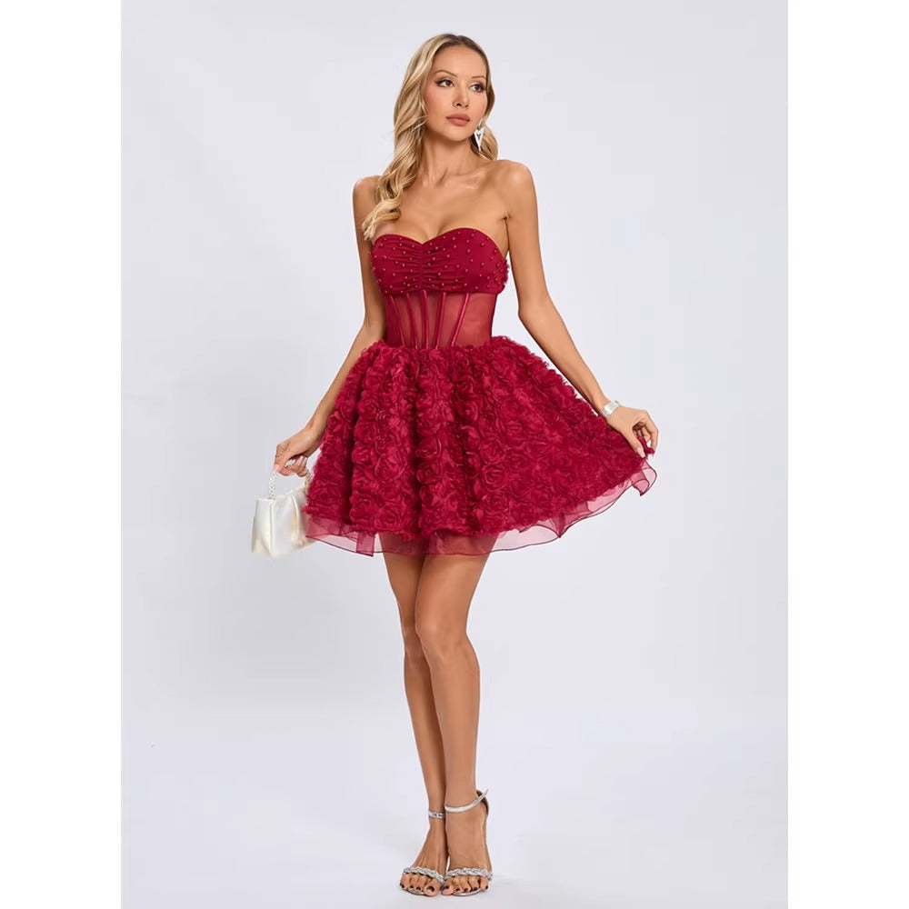 Bliss Rose Bloom Strapless Corset Mini Dress