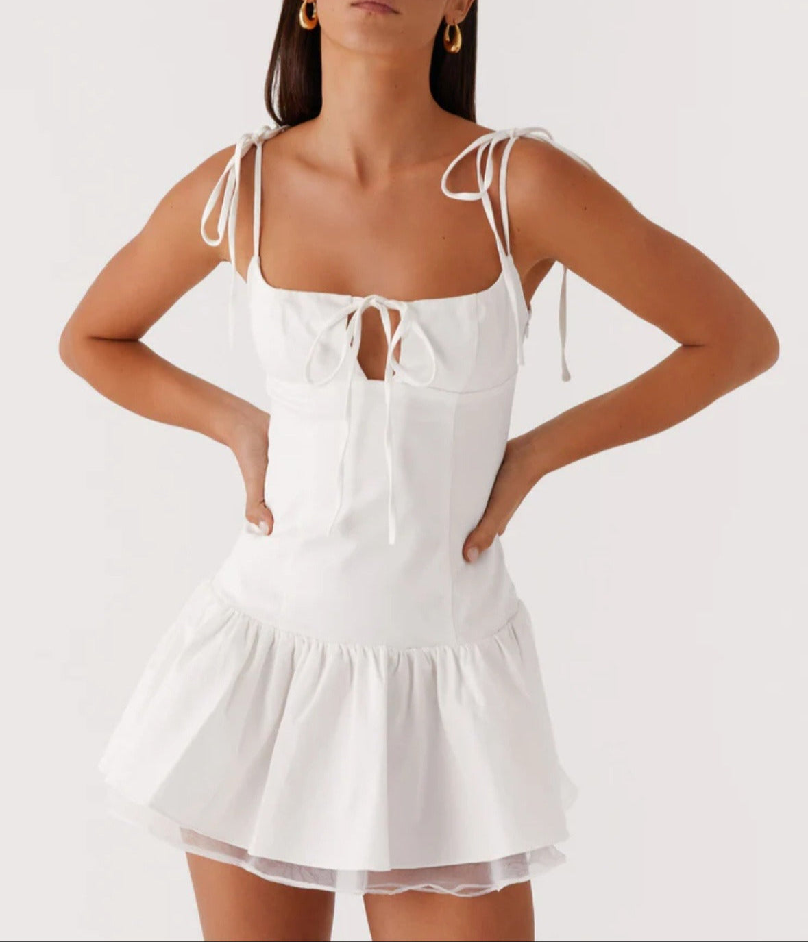 Sasha Ruffle Hem Tie-Strap Mini Dress
