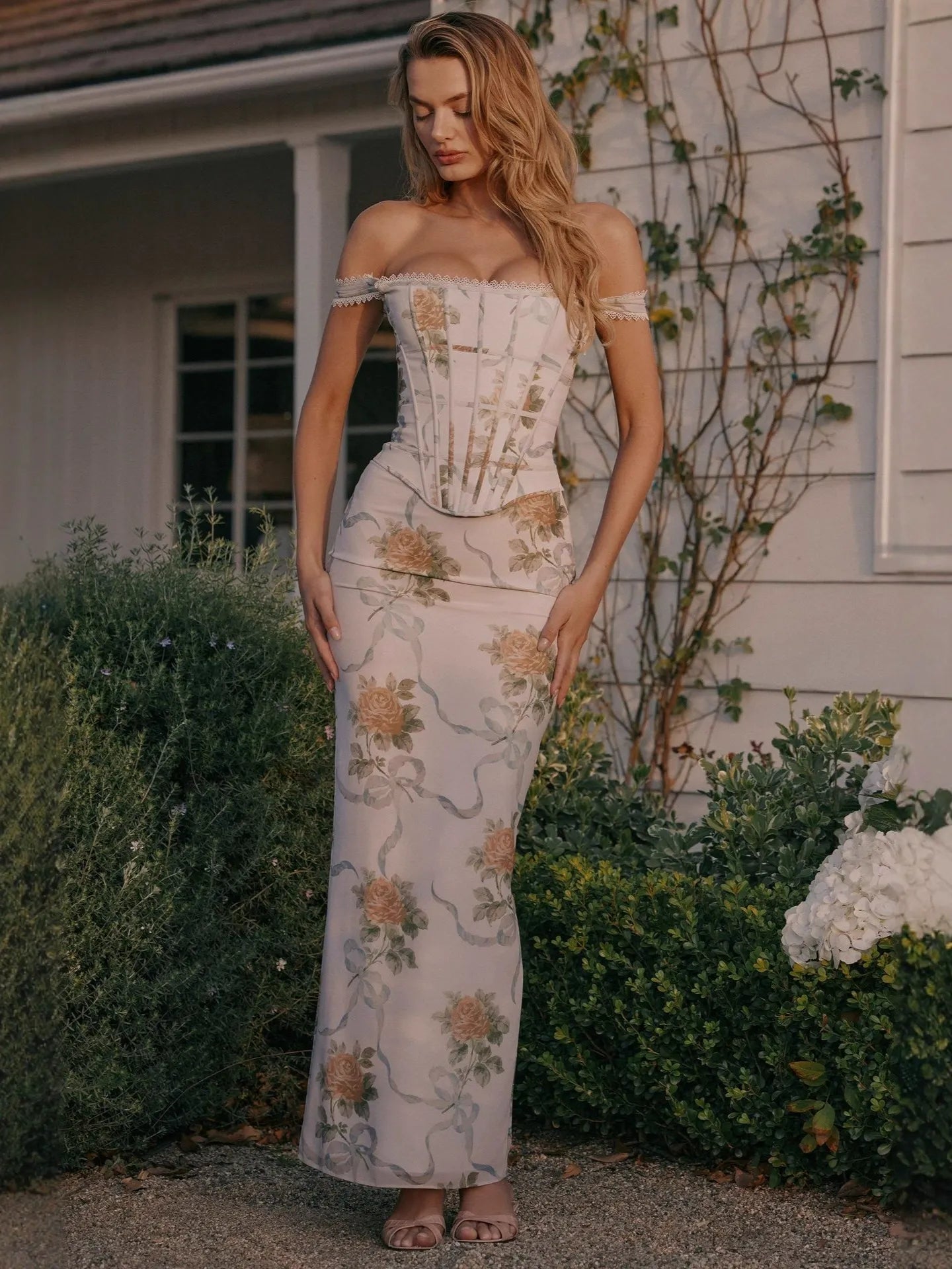 Lina Rose Lace-Up Corset Maxi Dress