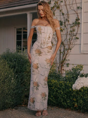 Lina Rose Lace-Up Corset Maxi Dress
