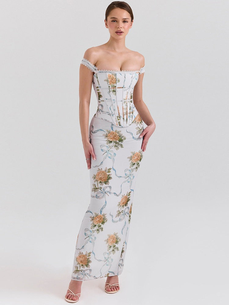 Lina Rose Lace-Up Corset Maxi Dress