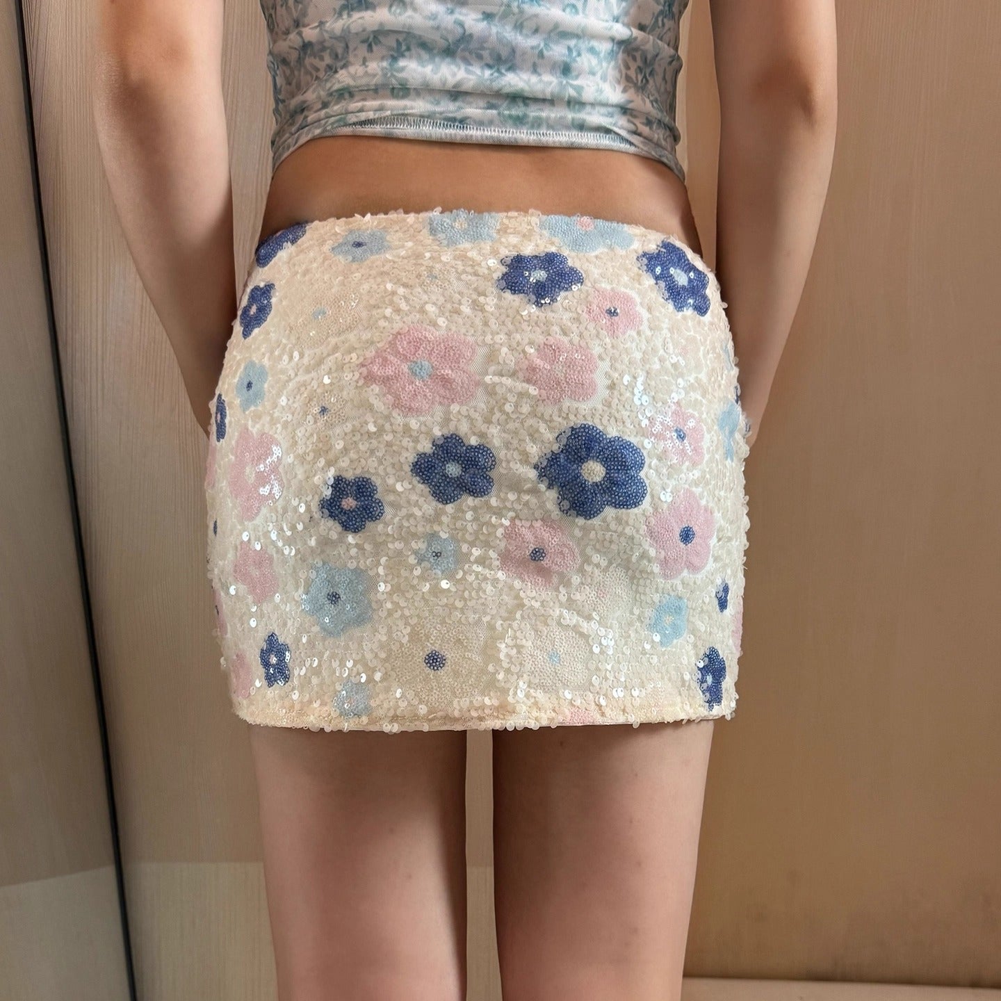 Caia Sequin Floral Embellished Mini Skirt
