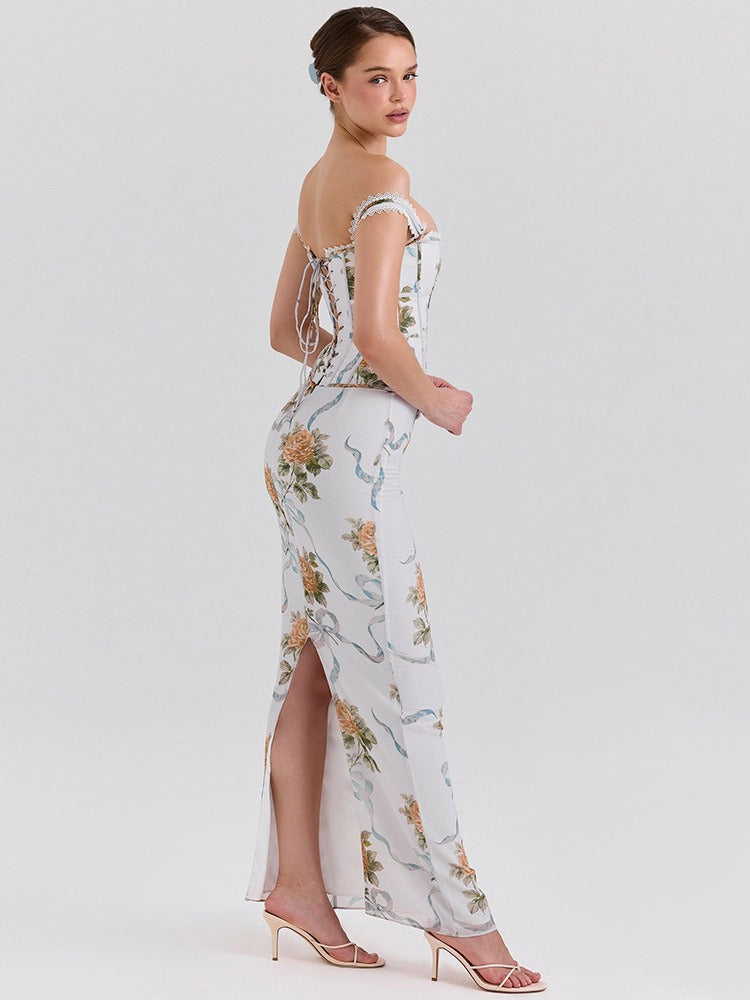 Lina Rose Lace-Up Corset Maxi Dress