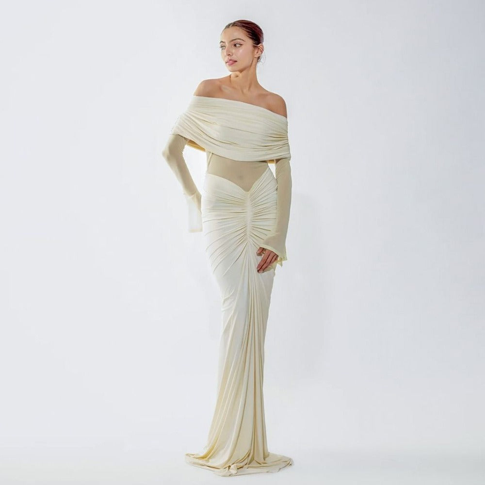 Diem Ruched Off-Shoulder Maxi Dress