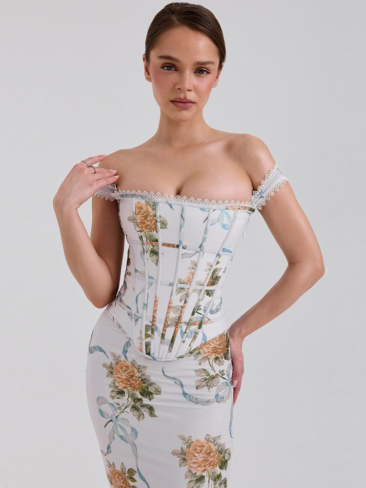 Lina Rose Lace-Up Corset Maxi Dress