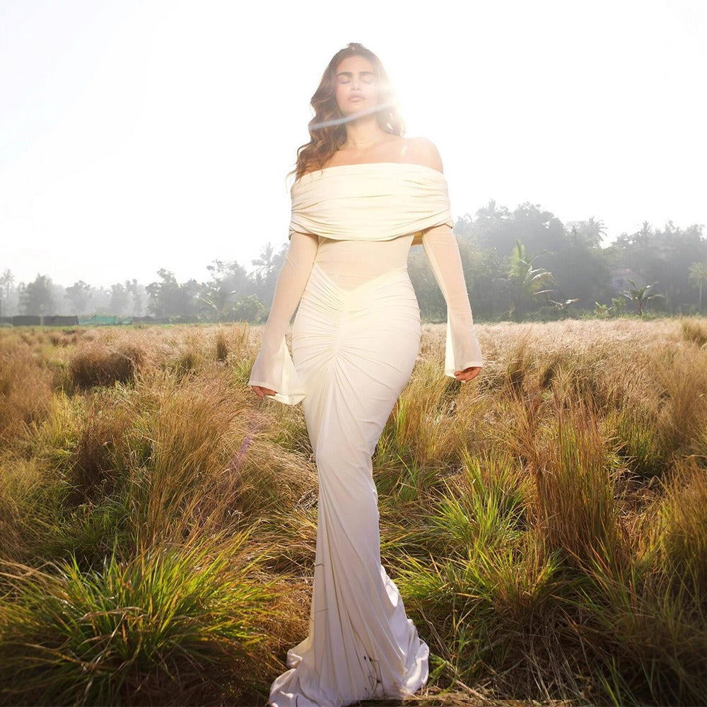 Diem Ruched Off-Shoulder Maxi Dress
