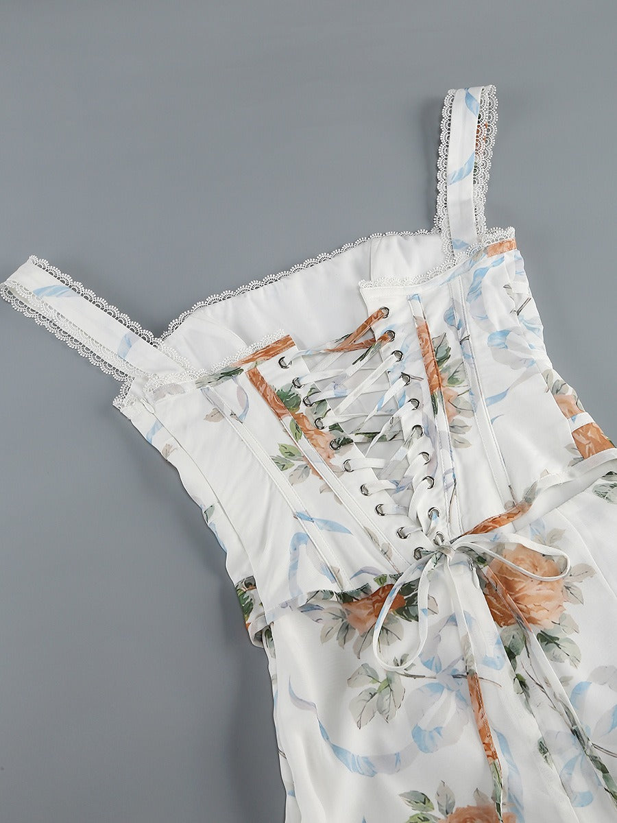 Lina Rose Lace-Up Corset Maxi Dress