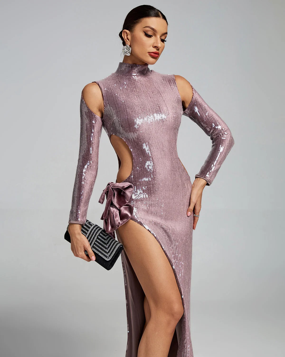 Kaylin Sequin Bow Slit Gown
