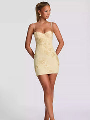 Evelyn Floral Embroidered Cross-Back Mini Dress