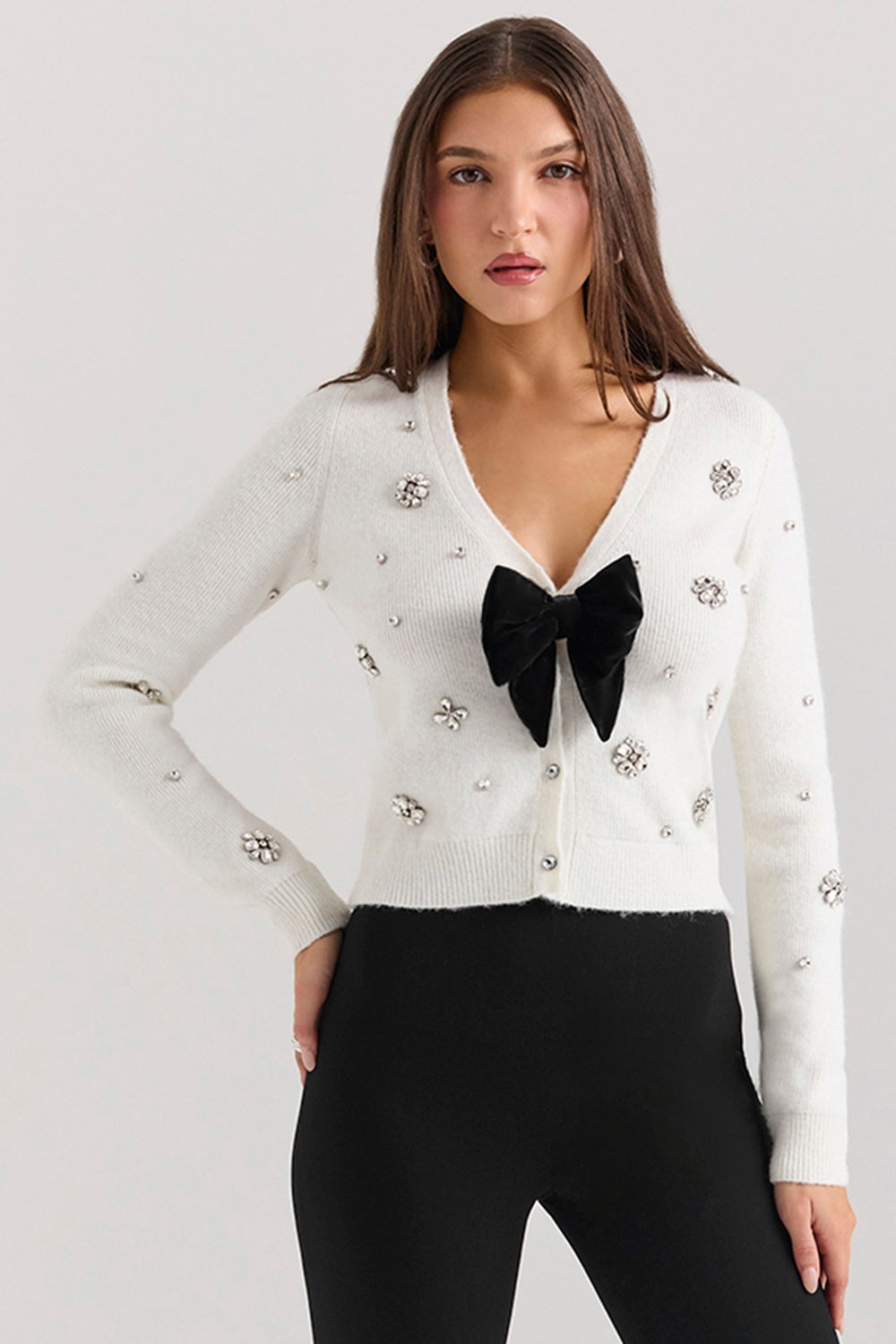 Myracle Rhinestone Bow Cardigan