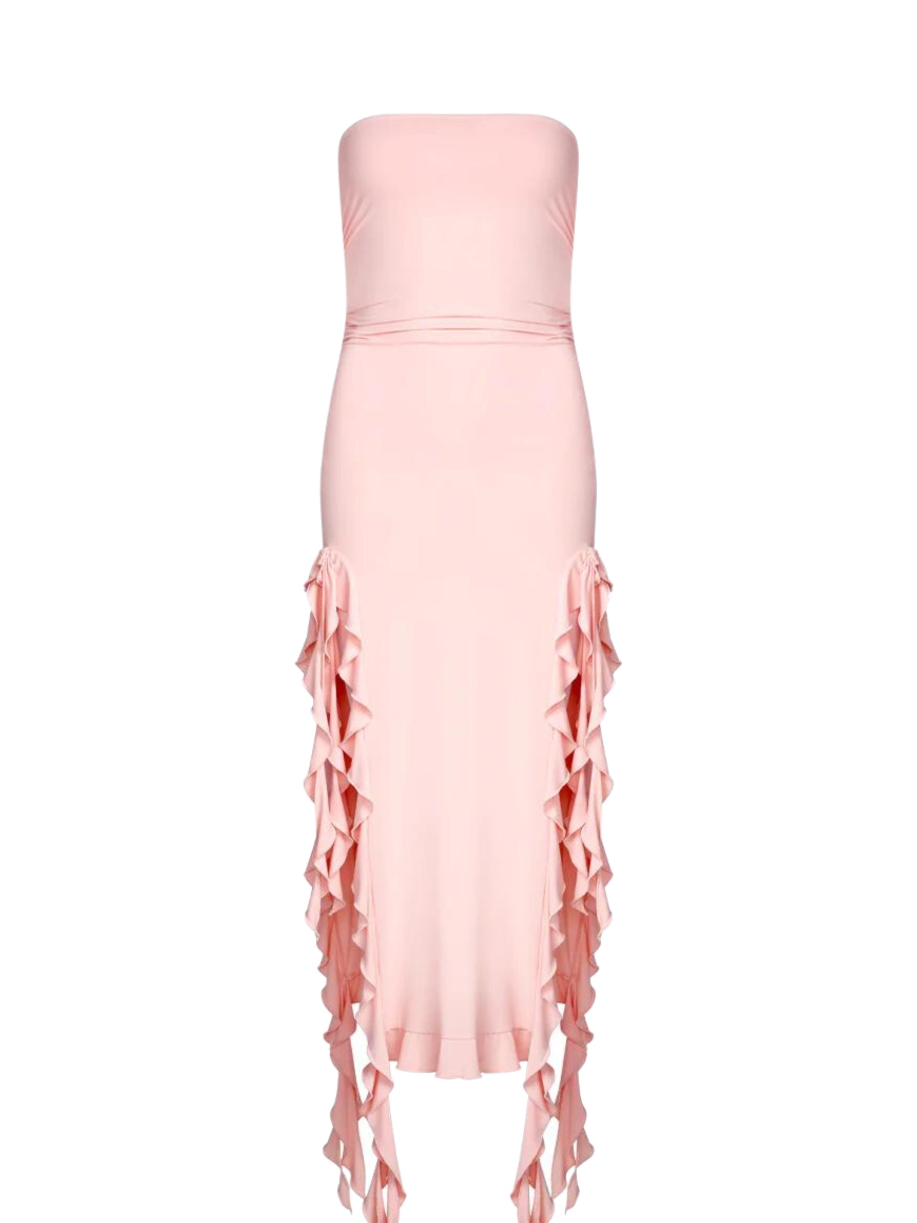 Lisa Strapless Ruffle Dress in Pink